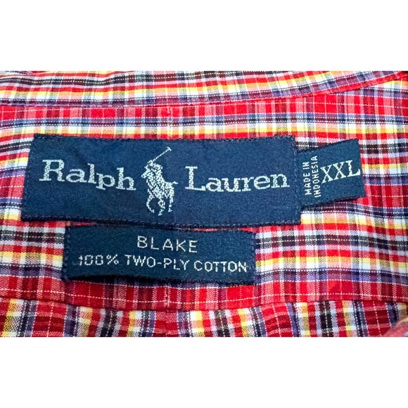 Ralph Lauren Blake Men's XXL Red Plaid Button Down Shirt 100% Cotton Preppy - Picture 4 of 12